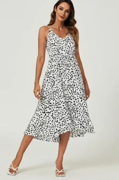 Button Down High Low Strappy Dress In White by FS Collection