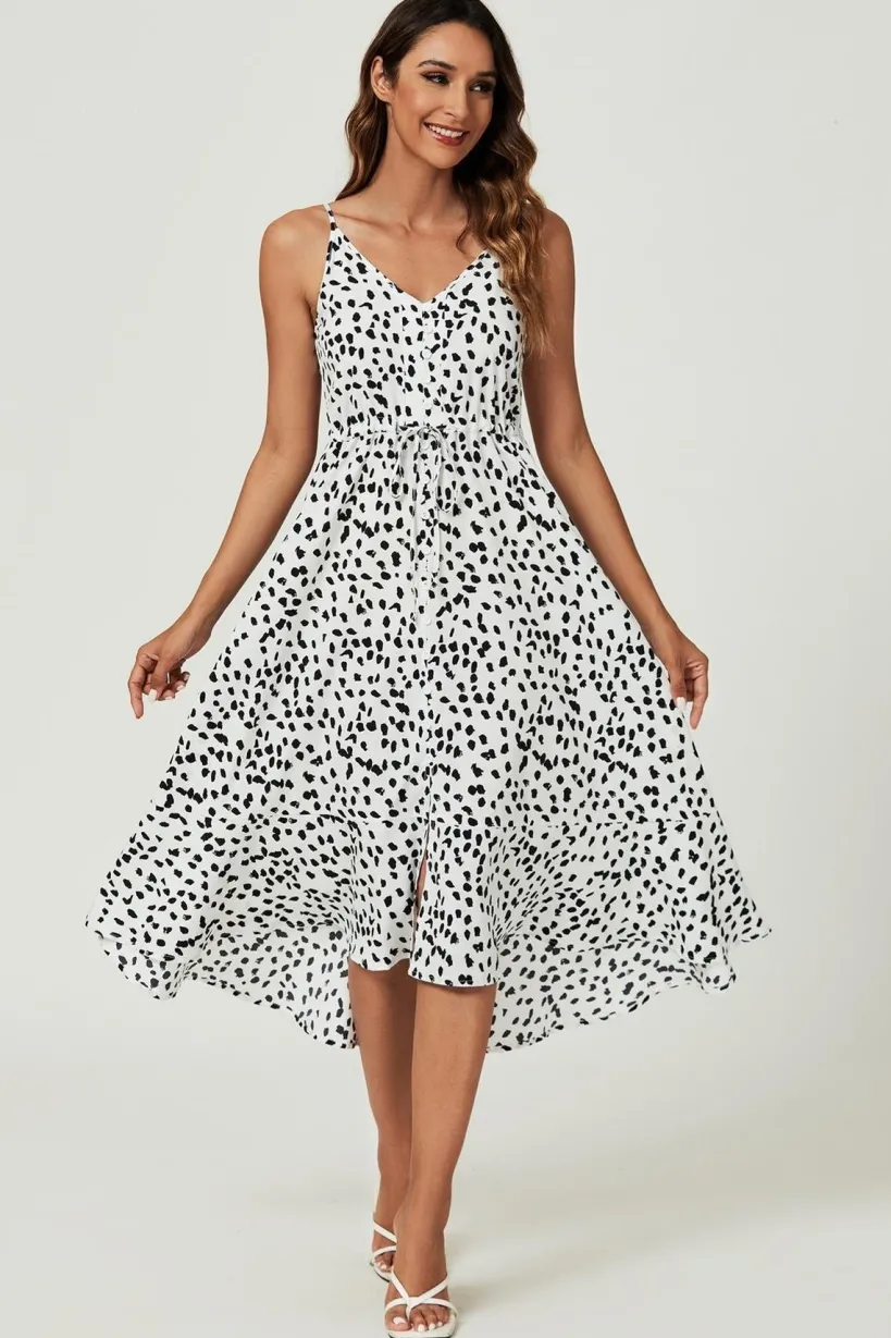 Button Down High Low Strappy Dress In White by FS Collection