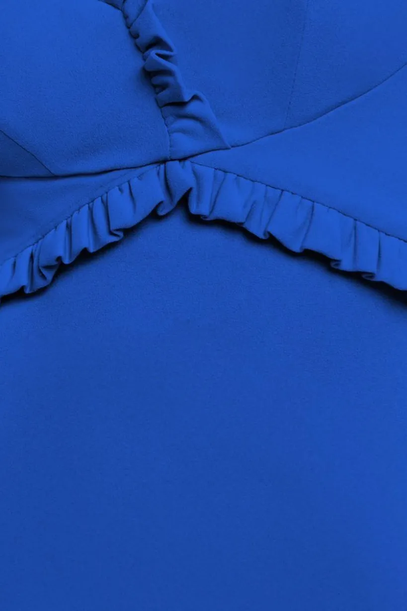 Cap Sleeve Frill Edge Midi Dress - Royal Blue by Goddiva