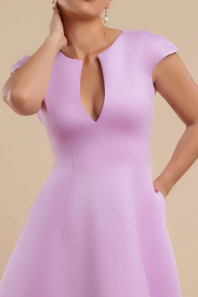 Cap Sleeve Plunging V-Neckline A-line Midi Dress - Lilac by Goddiva