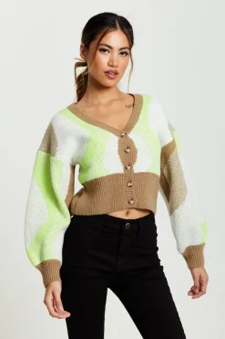 Cardigan In Brown, Green And Cream by Liquorish