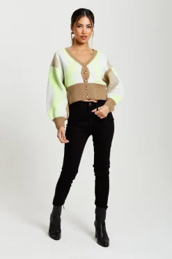 Cardigan In Brown, Green And Cream by Liquorish