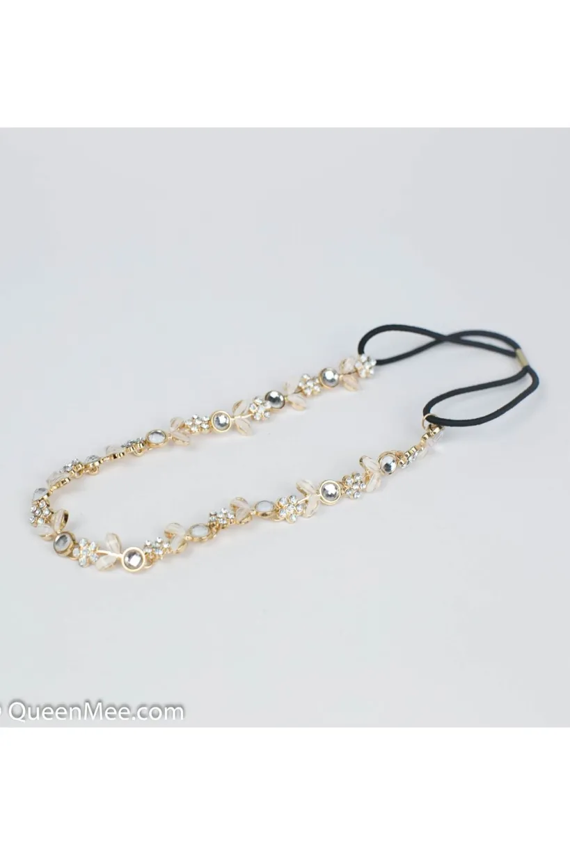 Chain Headband With Diamante Flowers by QueenMee Accessories