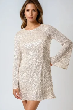 Champagne Bow Back Sequin Mini Dress by Aftershock London