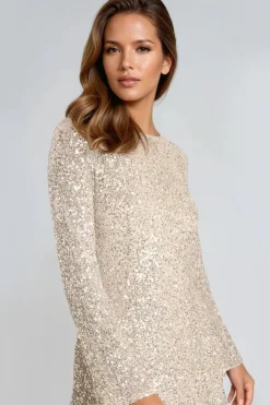 Champagne Bow Back Sequin Mini Dress by Aftershock London