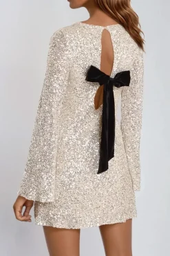 Champagne Bow Back Sequin Mini Dress by Aftershock London