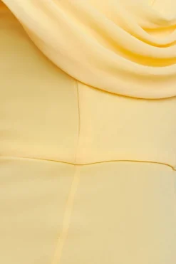 Chiffon Bardot Cowl Neck Maxi Dress - Lemon by Goddiva