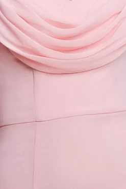 Chiffon Bardot Cowl Neck Maxi Dress - Blush by Goddiva
