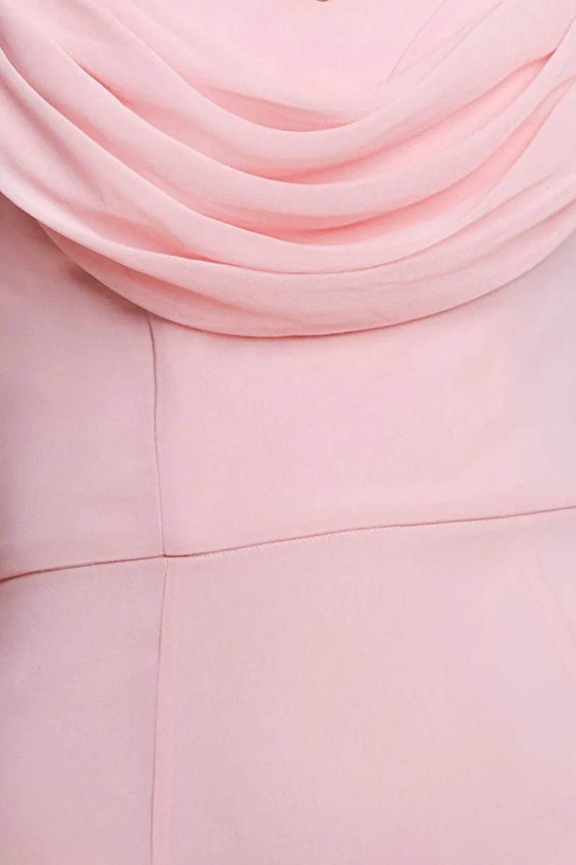 Chiffon Bardot Cowl Neck Maxi Dress - Blush by Goddiva