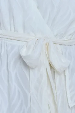 Chiffon Geo-Wave Front Frill Wrap Midi Dress - Cream by Goddiva