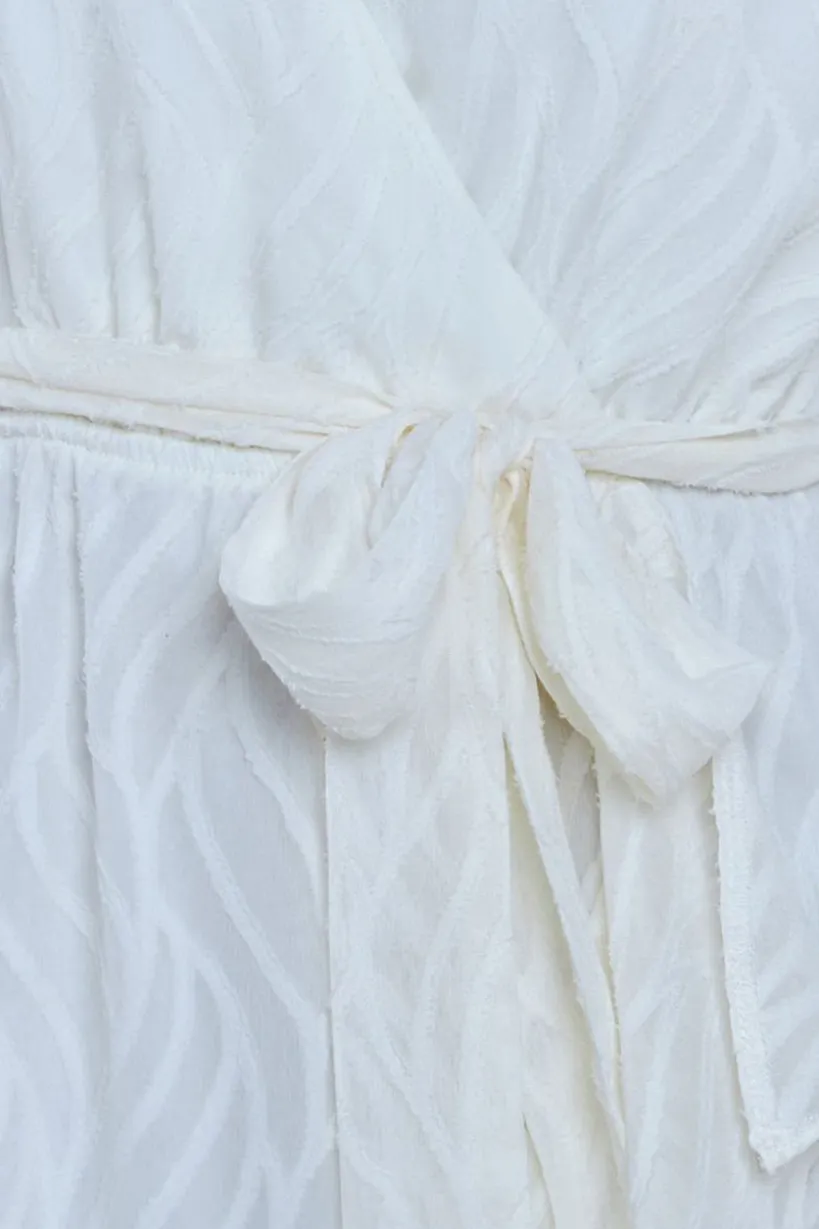 Chiffon Geo-Wave Front Frill Wrap Midi Dress - Cream by Goddiva