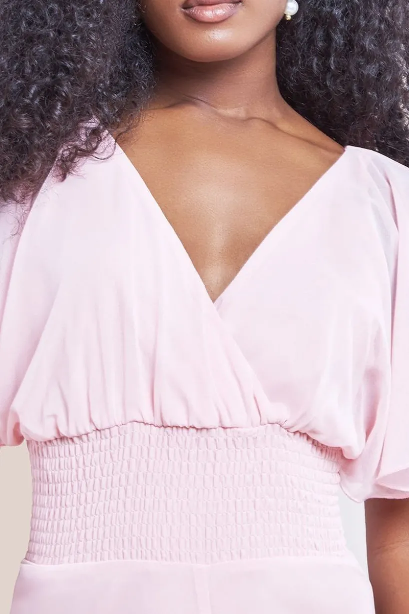 Chiffon Jumpsuit With Flutter Sleeves - Blush by Goddiva