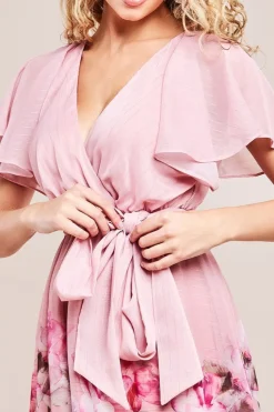Chiffon Lurex Floral Border Print Midi Dress - Blush by Goddiva