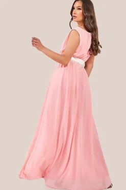 Chiffon Maxi With Embellished Belt - Peach by Goddiva