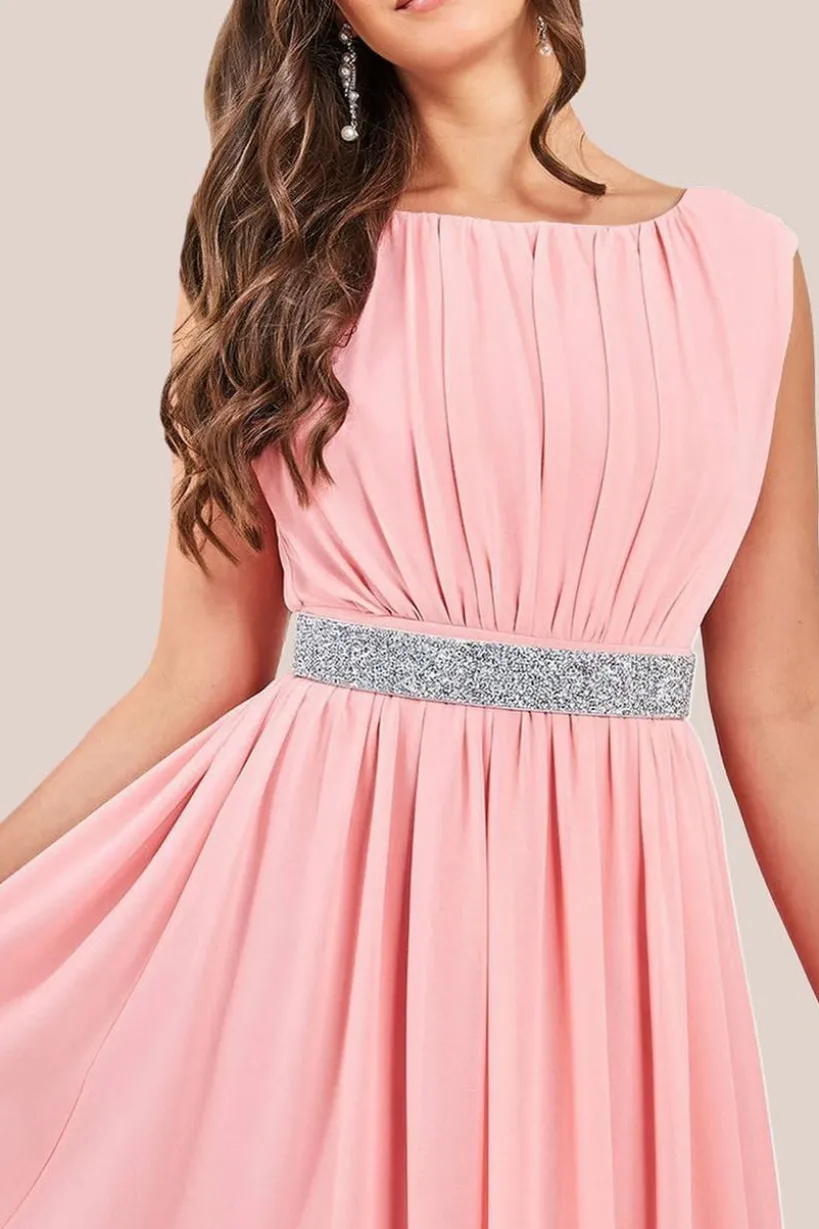 Chiffon Maxi With Embellished Belt - Peach by Goddiva