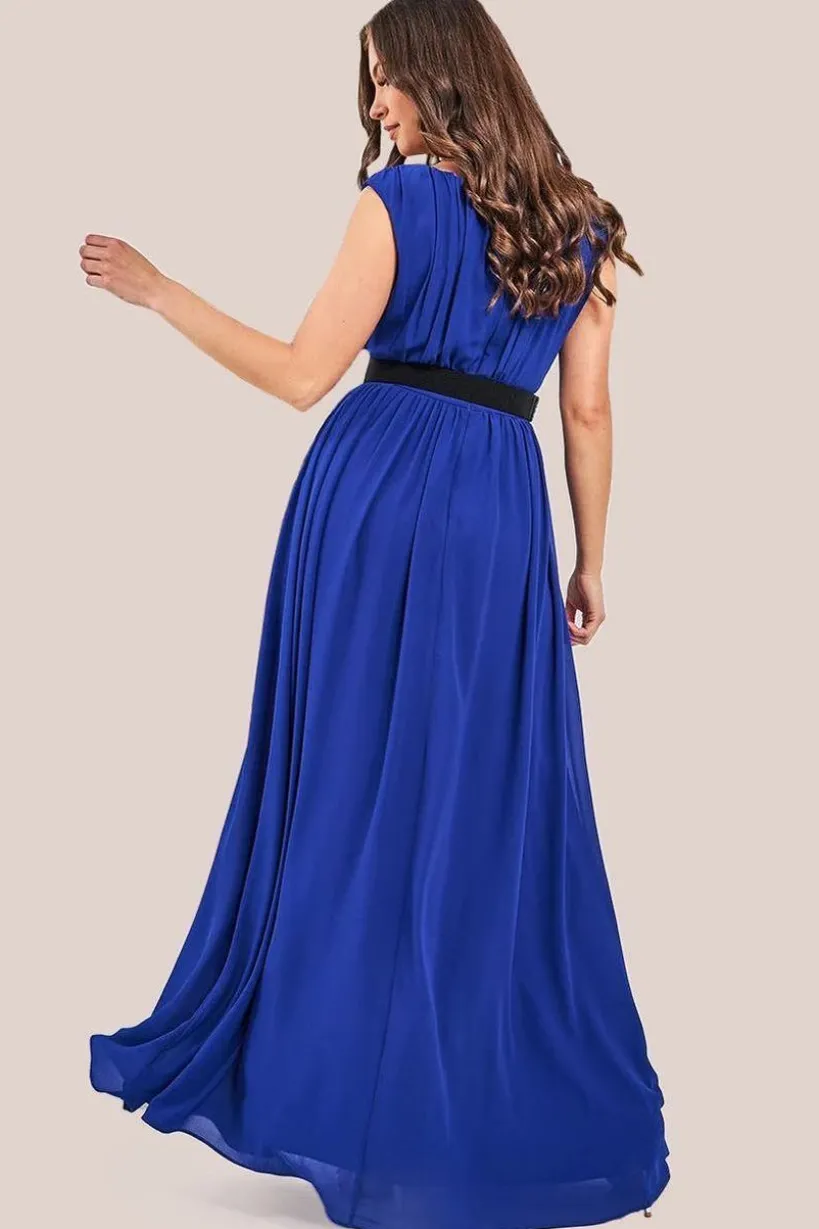 Chiffon Maxi With Embellished Belt - Royal Blue by Goddiva