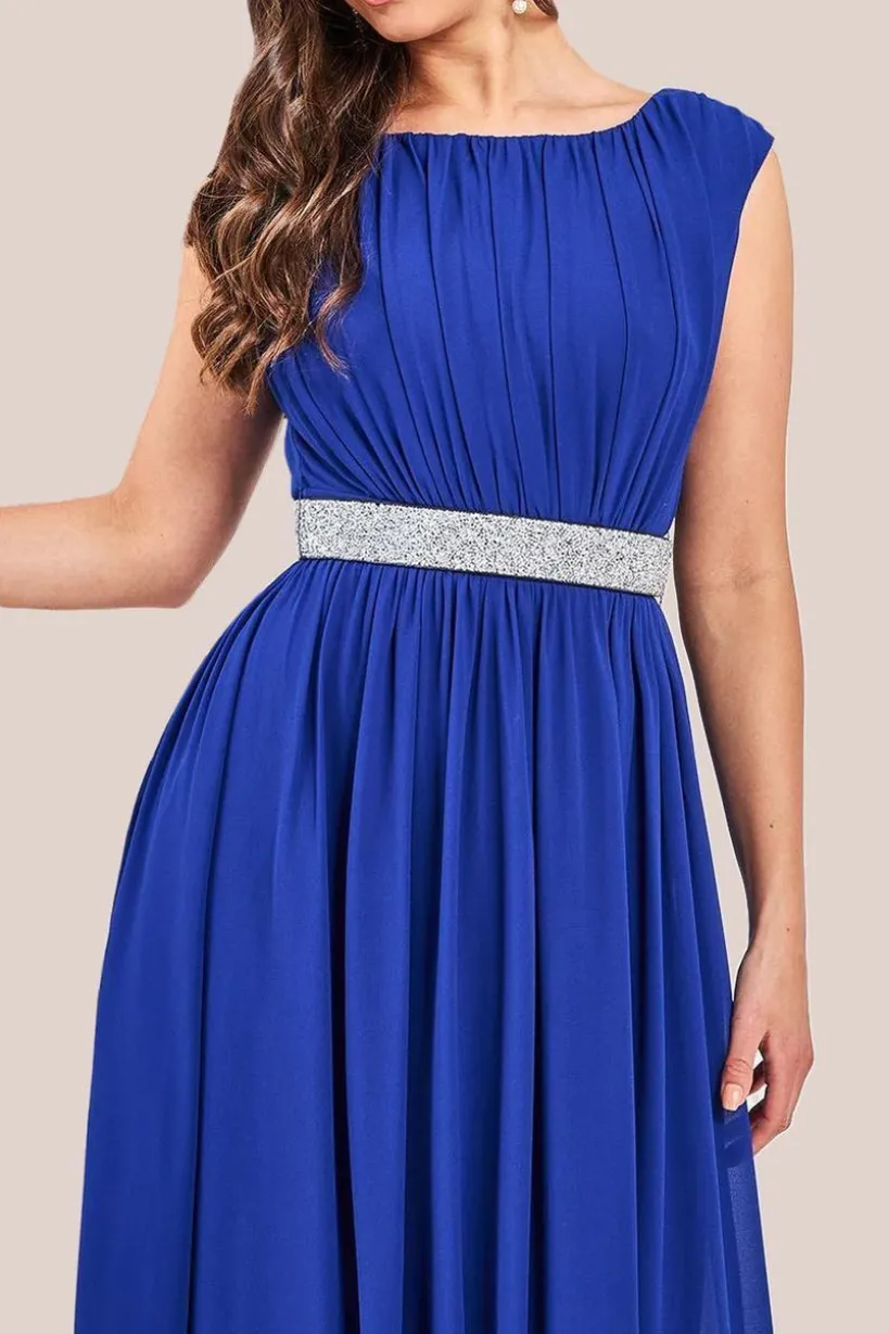 Chiffon Maxi With Embellished Belt - Royal Blue by Goddiva