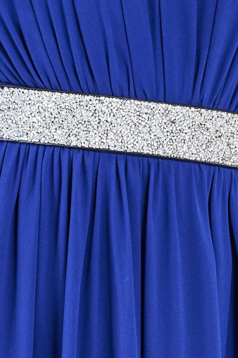 Chiffon Maxi With Embellished Belt - Royal Blue by Goddiva