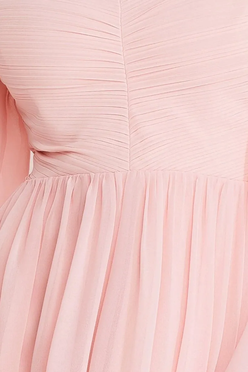 Chiffon Off The Shoulder Maxi With Cape Sleeves - Blush by Goddiva