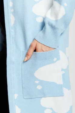 Cloud Pattern Longline Cardigan In Light Blue by Liquorish