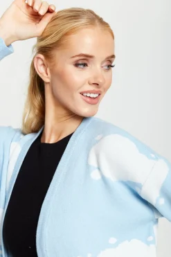 Cloud Pattern Longline Cardigan In Light Blue by Liquorish