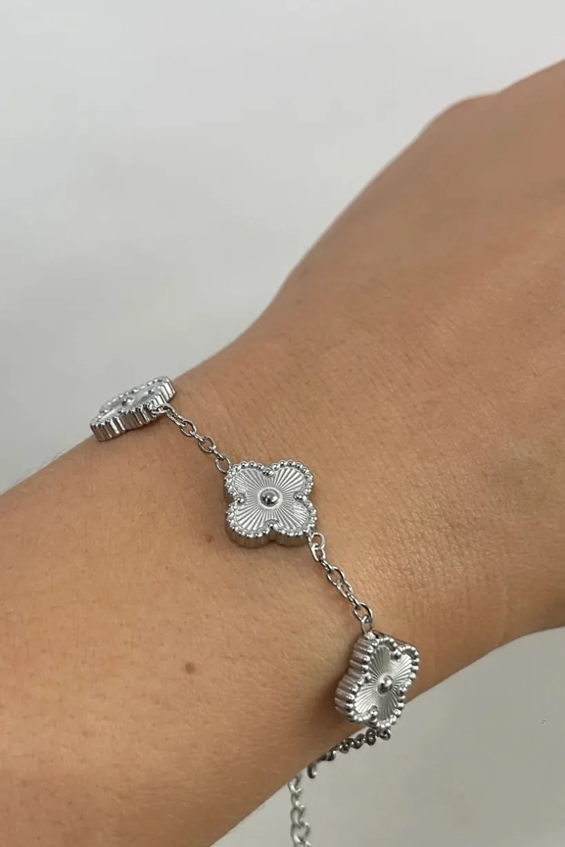 Clover Bracelet & Earrings With Pearl Detail In Silver by SVNX