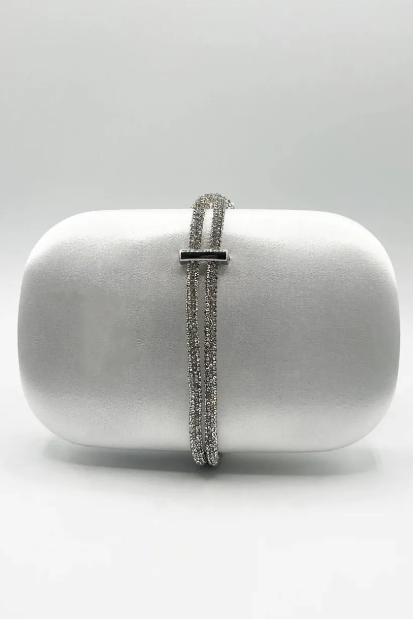 Clutch Bag With Crystal Strap Handle In Silver by SVNX