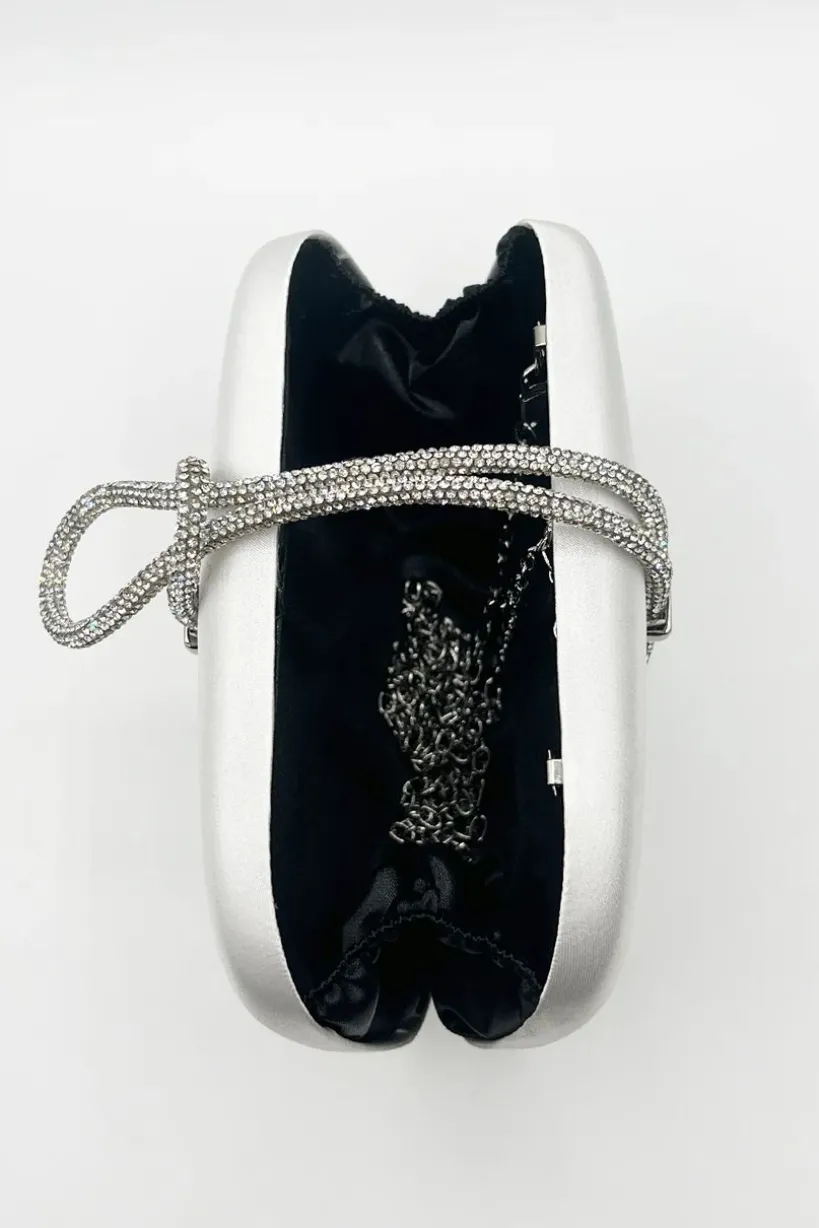 Clutch Bag With Crystal Strap Handle In Silver by SVNX