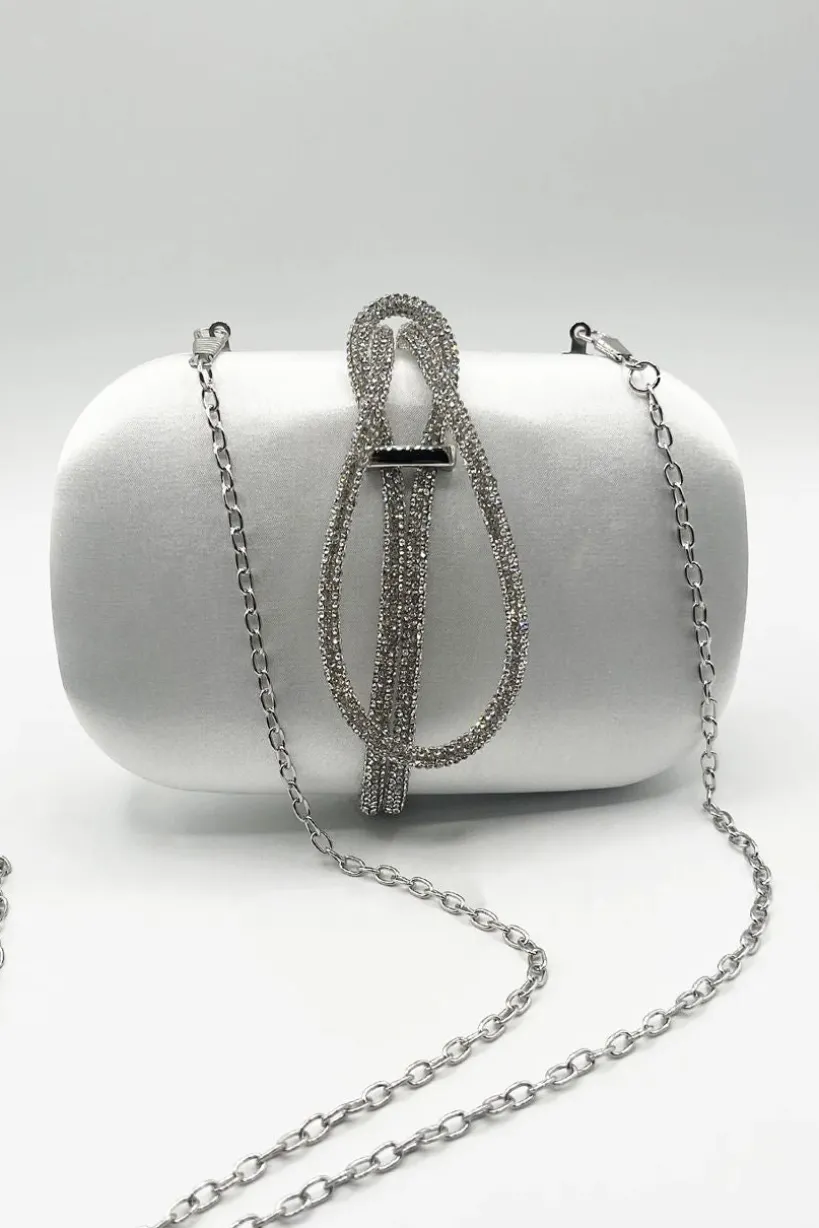 Clutch Bag With Crystal Strap Handle In Silver by SVNX