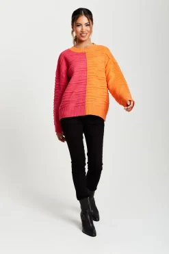 Colour Block Jumper In Orange And Pink by Liquorish