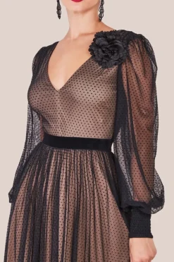 Corsage V-Neck Dobby Mesh Maxi - Black by Goddiva