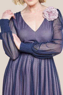 Corsage V-Neck Dobby Mesh Maxi Dress - Blue by Goddiva