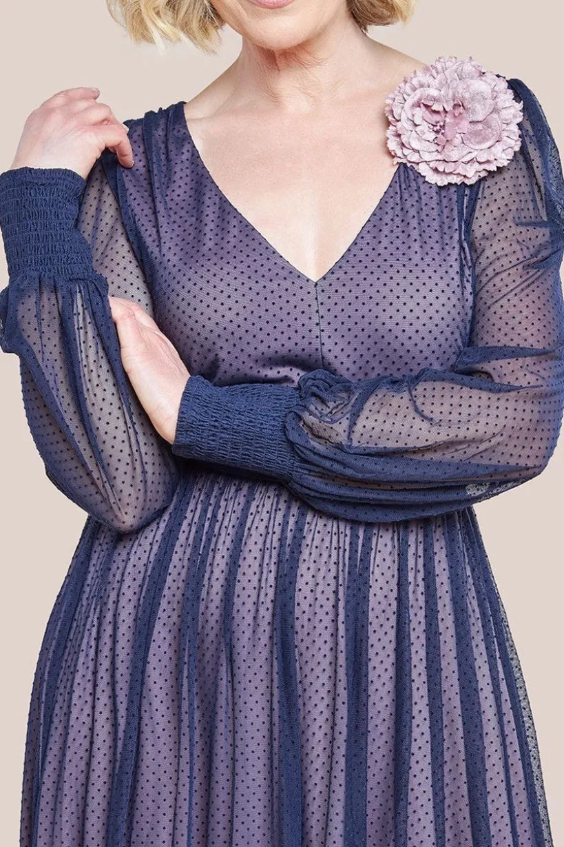 Corsage V-Neck Dobby Mesh Maxi Dress - Blue by Goddiva