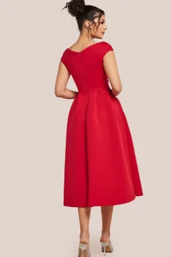 Corset Fit & Flare Midi Dress - Red by Goddiva