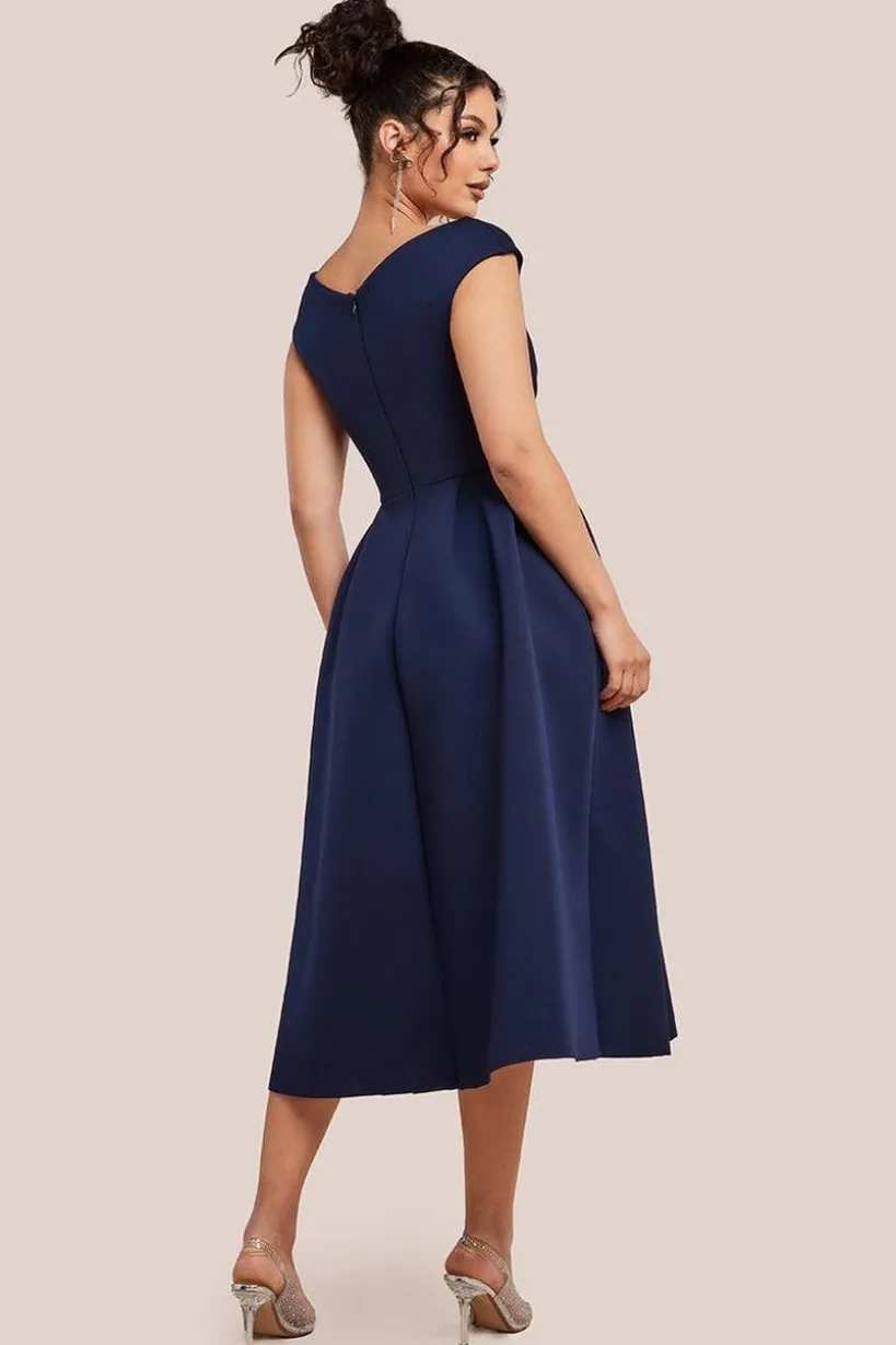 Corset Fit & Flare Midi Dress - Navy by Goddiva