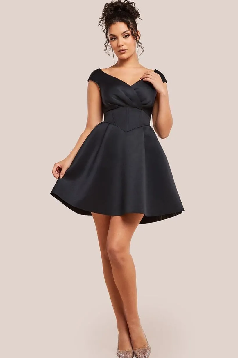 Corset Fit & Flare Mini Dress - Black by Goddiva