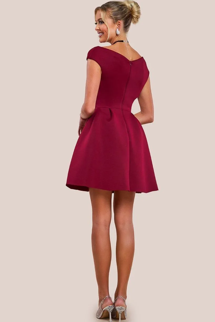 Corset Fit & Flare Mini Dress - Wine by Goddiva