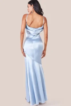 Cowl Back Satin Maxi Dress - Blue by Goddiva