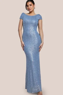 Cowl Back Sequin Maxi Dress - Blue by Goddiva