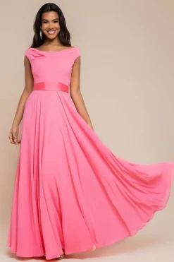 Cowl Neck A-Line Chiffon Maxi Dress - Coral by Goddiva
