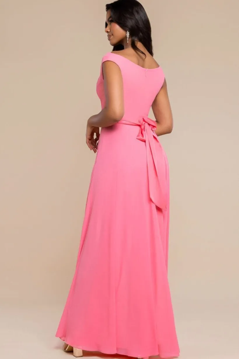 Cowl Neck A-Line Chiffon Maxi Dress - Coral by Goddiva