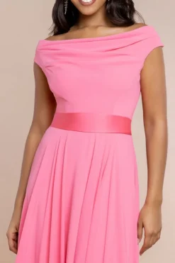 Cowl Neck A-Line Chiffon Maxi Dress - Coral by Goddiva