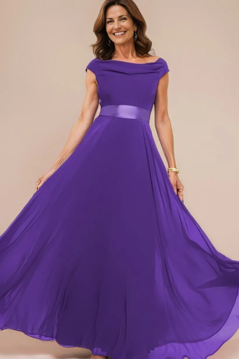 Cowl Neck Chiffon Maxi Dress - Purple by Goddiva