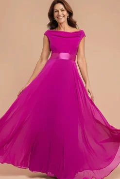 Cowl Neck Chiffon Maxi Dress - Magenta by Goddiva