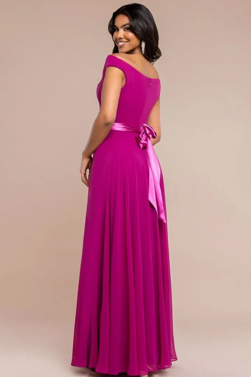 Cowl Neck Chiffon Maxi Dress - Magenta by Goddiva