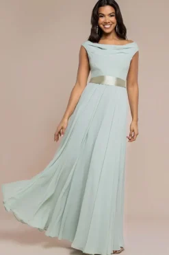 Cowl Neck Chiffon Maxi Dress - Sage Green by Goddiva