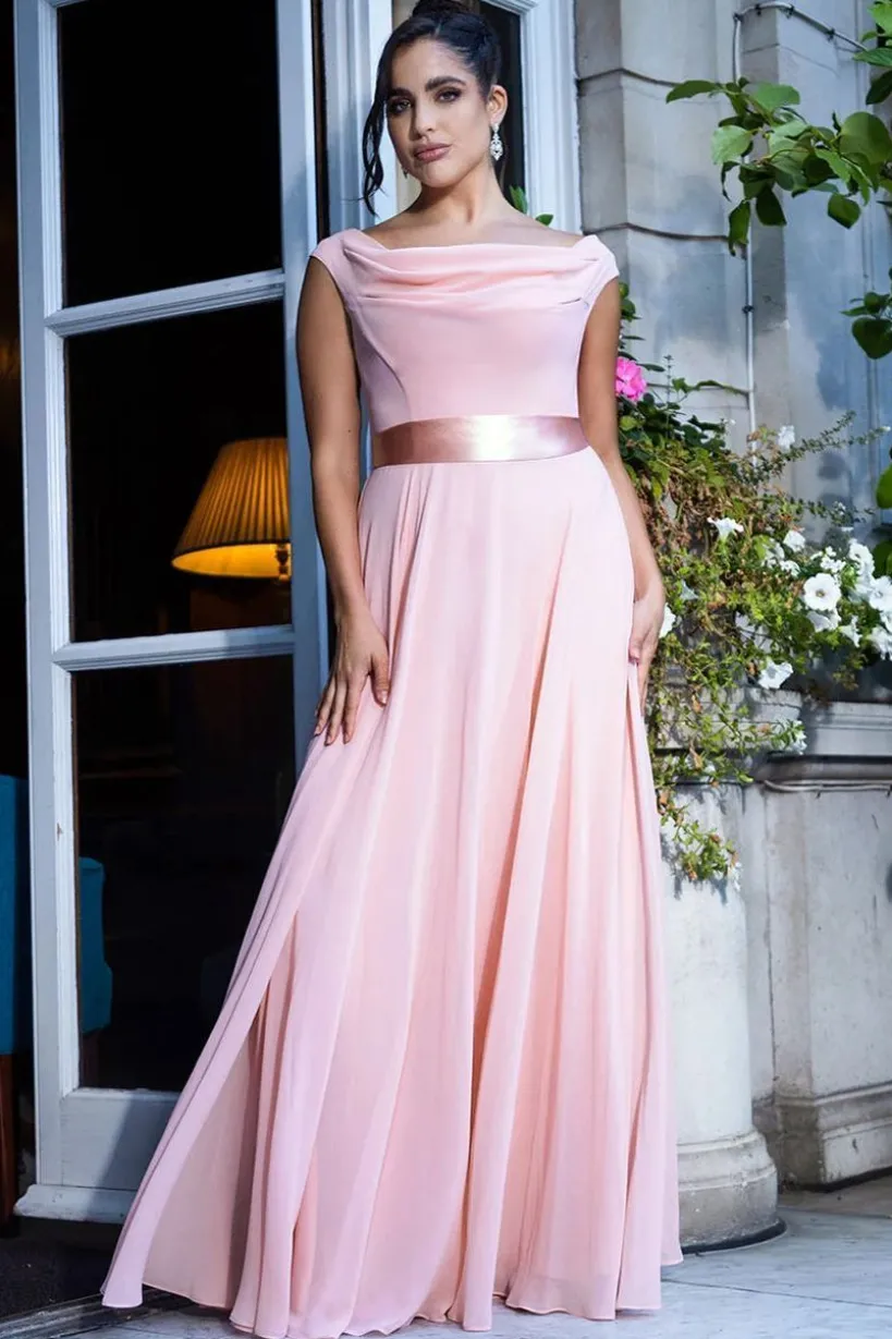 Cowl Neck Chiffon Maxi Dress - Blush Pink by Goddiva