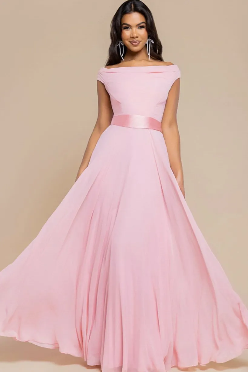 Cowl Neck Chiffon Maxi Dress - Blush Pink by Goddiva