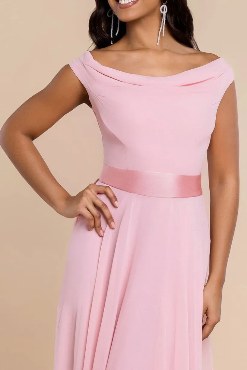 Cowl Neck Chiffon Maxi Dress - Blush Pink by Goddiva
