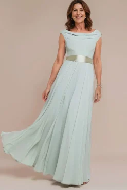 Cowl Neck Chiffon Maxi Dress - Sage Green by Goddiva